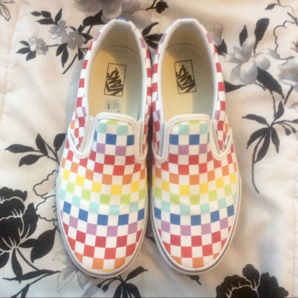 Rainbow Checkerboard Vans - Women’s Size 7.5